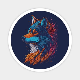 Colorful Face Wolf Magnet